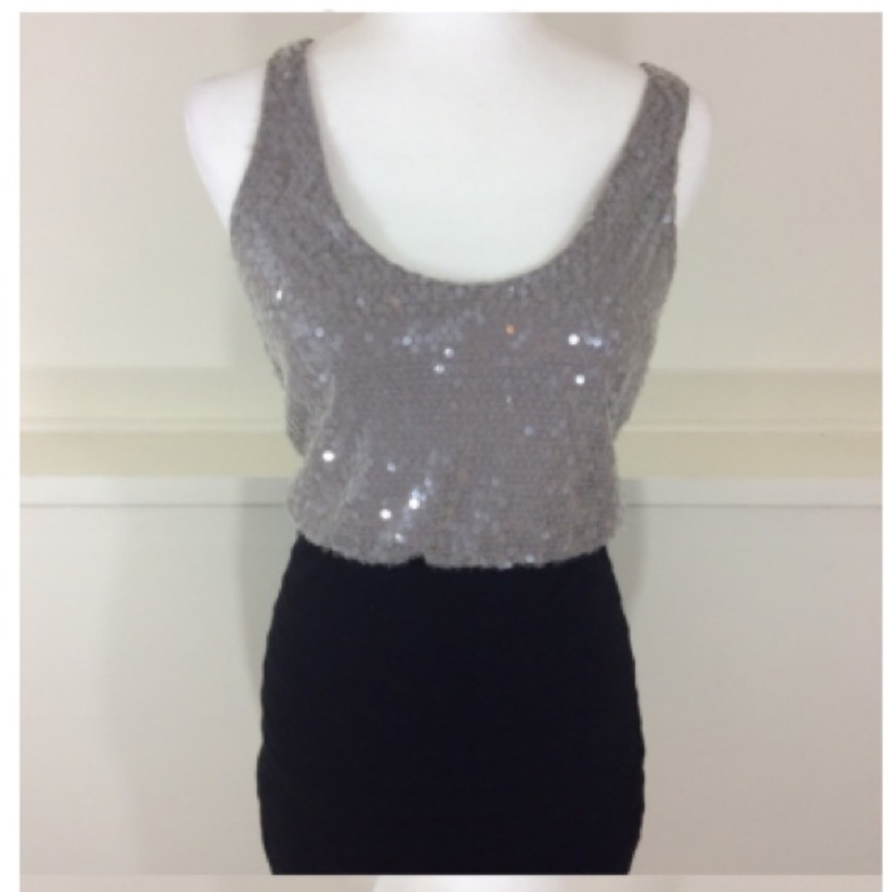 Black and grey sequins body on dress